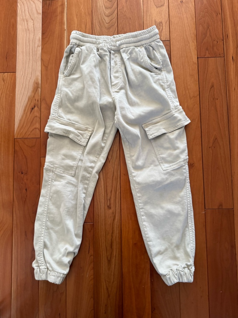 Boys Zara Light Beige Cargo Jogger Pants - Elastic Waist & Cuffs size 10